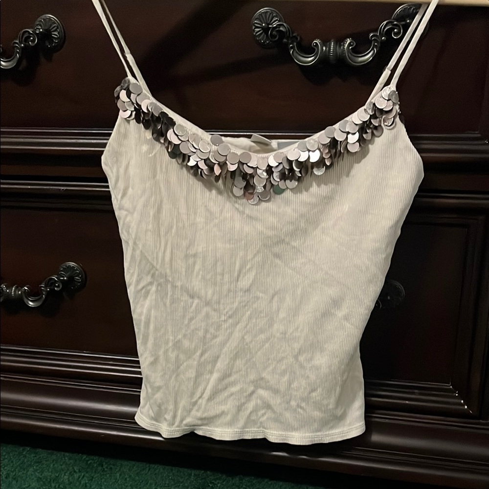 Elegant DKNY Ivory Sequin Trimmed Top